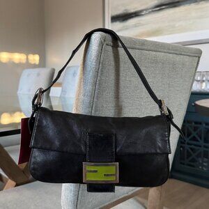 Fendi Vintage Black Leather Baguette Bag